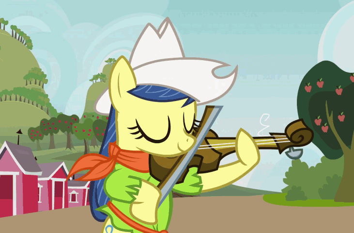 Size: 731x480 | Tagged: safe, screencap, character:fiddlesticks, species:pony, episode:apple family reunion, g4, my little pony: friendship is magic, animated, apple family member, eyes closed, female, fiddle, gif, hoof hold, mare, musical instrument, solo