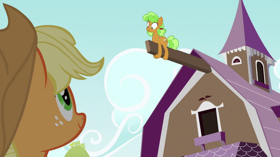 Size: 576x324 | Tagged: safe, screencap, character:apple brown betty, character:applejack, species:earth pony, species:pony, episode:apple family reunion, g4, my little pony: friendship is magic, animated, apple family member, background pony, female, mare, silly, silly pony, upside down