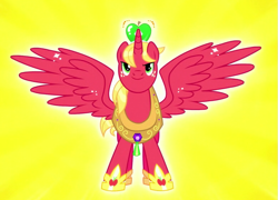 Size: 777x560 | Tagged: safe, screencap, character:big mcintosh, species:alicorn, species:pony, episode:do princesses dream of magic sheep?, alicornified, cropped, jewelry, male, princess big mac, race swap, regalia, smiling, spread wings, stallion, wings