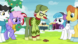 Size: 1280x720 | Tagged: safe, screencap, character:flam, character:rainbowshine, character:starry eyes, character:white lightning, species:pony, episode:best gift ever, g4, my little pony: friendship is magic, fake moustache, warm front