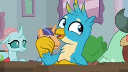 Size: 1920x1080 | Tagged: safe, screencap, character:gallus, character:ocellus, character:yona, species:changedling, species:changeling, species:griffon, species:pony, species:reformed changeling, species:unicorn, episode:a rockhoof and a hard place, g4, my little pony: friendship is magic, background pony, cute, fine catch, friendship student, gallabetes, male, solo focus, stallion