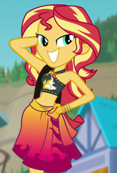 Size: 579x853 | Tagged: safe, screencap, character:sunset shimmer, equestria girls:forgotten friendship, g4, my little pony:equestria girls, belly button, clothing, cropped, geode of empathy, lidded eyes, like what you see?, magical geodes, midriff, out of context, sexy, sleeveless, solo, sunset selfie, swimsuit