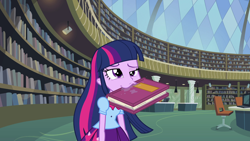 Size: 1920x1080 | Tagged: safe, screencap, character:twilight sparkle, equestria girls:equestria girls, g4, my little pony:equestria girls, berk, book, drool, humans doing horse things, library, majestic as fuck, mouth hold