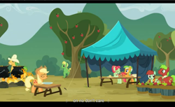 Size: 1680x1028 | Tagged: safe, screencap, character:apple cinnamon, character:apple dumpling, character:apple leaves, character:applejack, character:bushel, character:candy apples, character:hoss, character:wensley, episode:apple family reunion, g4, my little pony: friendship is magic, youtube caption