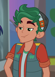 Size: 766x1080 | Tagged: safe, screencap, character:timber spruce, episode:star crossed, g4, my little pony:equestria girls, clothing, cropped, male, smiling, solo, vest