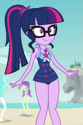 Size: 623x941 | Tagged: safe, screencap, character:twilight sparkle, character:twilight sparkle (scitwi), species:eqg human, equestria girls:forgotten friendship, g4, my little pony:equestria girls, clothing, cropped, geode of telekinesis, magical geodes, sleeveless, swimsuit
