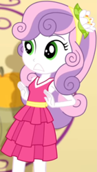 Size: 2067x3677 | Tagged: safe, screencap, character:sweetie belle, episode:a photo booth story, eqg summertime shorts, g4, my little pony:equestria girls, adorable face, cute, cute face, diasweetes, do not want, fall formal, fall formal outfits, flower, flower in hair, hairband, nervous, shocked, shocked face, solo, teeth