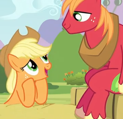 Size: 360x348 | Tagged: safe, screencap, character:applejack, character:big mcintosh, species:earth pony, species:pony, episode:apple family reunion, g4, my little pony: friendship is magic, brother and sister, cropped, duo, female, male, mare, stallion