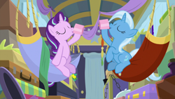 Size: 1280x720 | Tagged: safe, screencap, character:starlight glimmer, character:trixie, species:pony, species:unicorn, episode:best gift ever, g4, my little pony: friendship is magic, drinking, duo, female, mug