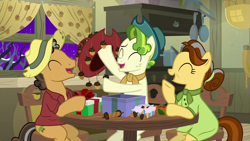 Size: 1280x720 | Tagged: safe, screencap, character:butternut, character:oak nut, character:pistachio, episode:best gift ever, g4, my little pony: friendship is magic, clothing, hat