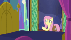Size: 1280x720 | Tagged: safe, screencap, character:fluttershy, character:twilight sparkle, character:twilight sparkle (alicorn), species:alicorn, species:pegasus, species:pony, episode:a health of information, g4, my little pony: friendship is magic, animated, bed, faec, floppy ears, non stick pans, pillow, pillow hat, saddle bag, sound, twilynanas, webm