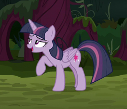 Size: 452x390 | Tagged: safe, screencap, character:mean twilight sparkle, species:alicorn, species:pony, episode:the mean 6, g4, my little pony: friendship is magic, acting, clone, cropped, everfree forest, female, lidded eyes, raised hoof, scheming