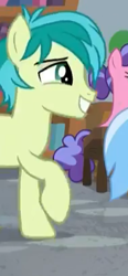 Size: 189x408 | Tagged: safe, screencap, character:sandbar, species:earth pony, species:pony, episode:a rockhoof and a hard place, g4, my little pony: friendship is magic, cropped, male, raised hoof, smiling