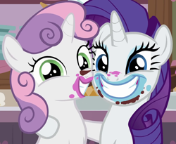 Size: 880x720 | Tagged: safe, screencap, character:rarity, character:sweetie belle, species:pony, species:unicorn, episode:forever filly, g4, my little pony: friendship is magic, cropped, cute, diasweetes, female, rarara, raribetes, siblings, sisters, smiling