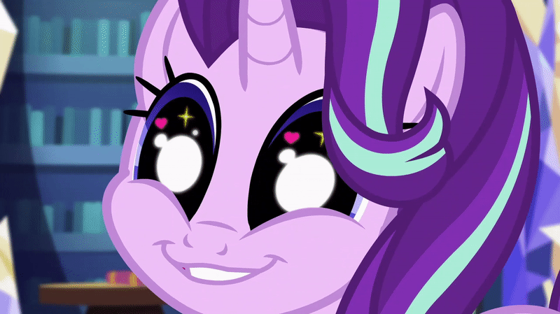 Size: 800x449 | Tagged: safe, screencap, character:starlight glimmer, species:pony, species:unicorn, equestria girls:mirror magic, g4, my little pony:equestria girls, animated, cute, faec, female, gif, glimmerbetes, glimmie, mare, smiling, starry eyes, wingding eyes