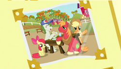 Size: 853x483 | Tagged: safe, screencap, character:apple bloom, character:apple bread, character:applejack, character:big mcintosh, species:earth pony, species:pony, episode:apple family reunion, g4, my little pony: friendship is magic, apple family member, female, filly, male, mare, picture, stallion