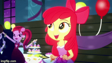 Size: 360x202 | Tagged: safe, screencap, character:apple bloom, character:applejack, character:sophisticata, episode:raise this roof, eqg summertime shorts, g4, my little pony:equestria girls, adorabloom, animated, apple bloom's bow, bow, cute, fall formal, fall formal outfits, gif, hair bow, imgflip, nodding, rose heart, sophisticata, yoink