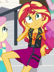 Size: 385x511 | Tagged: safe, screencap, character:fluttershy, character:sunset shimmer, episode:text support, g4, my little pony:equestria girls, cropped