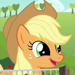 Size: 720x720 | Tagged: safe, screencap, character:applejack, species:earth pony, species:pony, episode:applejack's day off, cropped, cute, female, jackabetes, mare, smiling, solo