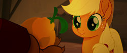 Size: 1920x804 | Tagged: safe, screencap, character:applejack, character:capper dapperpaws, species:earth pony, species:pony, my little pony: the movie (2017), applejack's hat, clothing, cowboy hat, cute, female, hat, jackabetes, mare, smiling