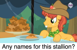Size: 581x374 | Tagged: safe, screencap, character:half baked apple, species:earth pony, species:pony, episode:apple family reunion, g4, my little pony: friendship is magic, apple family member, background pony, bucktooth, clothing, cowboy hat, hat, male, meta, solo, stallion
