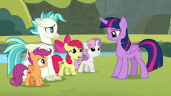 Size: 1280x720 | Tagged: safe, screencap, character:apple bloom, character:scootaloo, character:sweetie belle, character:terramar, character:twilight sparkle, character:twilight sparkle (alicorn), species:alicorn, species:classical hippogriff, species:earth pony, species:hippogriff, species:pegasus, species:pony, species:unicorn, episode:surf and/or turf, g4, my little pony: friendship is magic, animated, cutie mark crusaders, female, filly, foal, male, mare, sound, webm