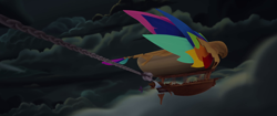 Size: 1920x804 | Tagged: safe, screencap, my little pony: the movie (2017), airship, celaeno's airship, chains, cloud, harpoon, no pony, sea of clouds