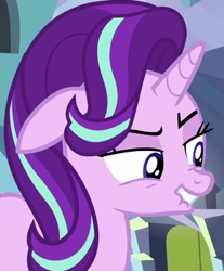 Size: 289x349 | Tagged: safe, screencap, character:starlight glimmer, species:pony, species:unicorn, episode:the crystalling, g4, my little pony: friendship is magic, female, lip bite, mare, nose wrinkle, scrunchy face