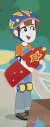 Size: 242x612 | Tagged: safe, screencap, character:super funk, episode:sic skateboard, g4, my little pony:equestria girls, background human, clothing, cropped, helmet, male, pants, shoes, skateboard, smiling, sneakers, solo