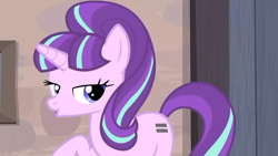 Size: 1920x1080 | Tagged: safe, screencap, character:starlight glimmer, species:pony, species:unicorn, episode:the cutie map, g4, my little pony: friendship is magic, :o, equal cutie mark, female, lidded eyes, looking at you, mare, open mouth, raised hoof, s5 starlight, smiling, solo
