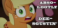 Size: 1670x804 | Tagged: safe, screencap, character:applejack, character:pinkie pie, species:earth pony, species:pony, my little pony: the movie (2017), absolutely disgusting, caption, clothing, cowboy hat, cropped, duo, female, hat, image macro, mare, meme, solo focus, text