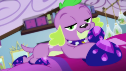 Size: 1920x1080 | Tagged: safe, screencap, character:spike, character:spike (dog), species:dog, episode:reboxing with spike!, g4, my little pony:equestria girls, lidded eyes, stupid sexy spike