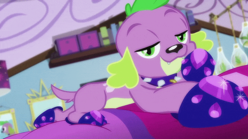 Size: 800x450 | Tagged: safe, screencap, character:spike, character:spike (dog), species:dog, episode:reboxing with spike!, g4, my little pony:equestria girls, animated, clothing, gif, shoes, spike's dog collar, stupid sexy spike