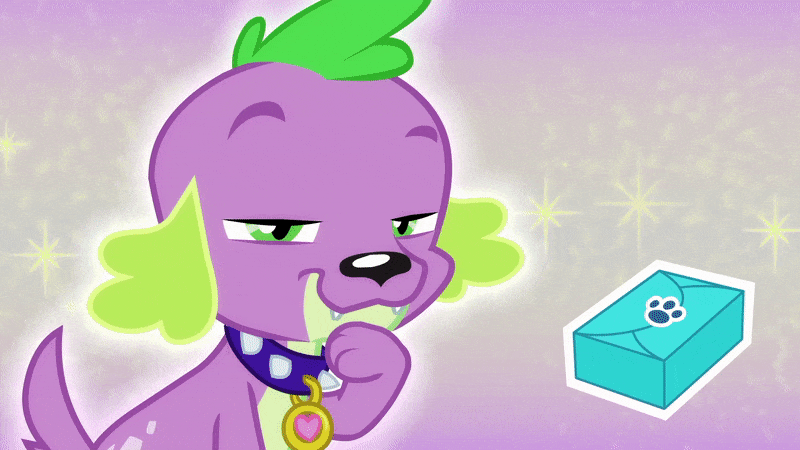 Size: 800x450 | Tagged: safe, screencap, character:spike, character:spike (dog), species:dog, episode:reboxing with spike!, g4, my little pony:equestria girls, animated, cute, gif, male, one eye closed, paws, smug, spikabetes, spike's dog collar, wink