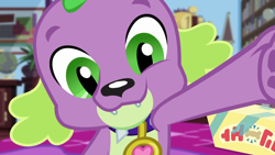 Size: 1280x720 | Tagged: safe, screencap, character:spike, character:spike (dog), species:dog, episode:reboxing with spike!, g4, my little pony:equestria girls, cute, male, puppy, sci-twi's room, selfie, solo, spikabetes