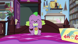 Size: 1280x720 | Tagged: safe, screencap, character:spike, character:spike (dog), species:dog, episode:reboxing with spike!, g4, my little pony:equestria girls, cute, male, sci-twi's room, solo, spikabetes