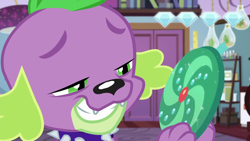 Size: 1280x720 | Tagged: safe, screencap, character:spike, character:spike (dog), species:dog, episode:reboxing with spike!, g4, my little pony:equestria girls, fabulous fido's faberge flying disk, male, paws, sci-twi's room