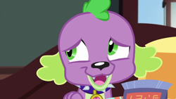 Size: 1280x720 | Tagged: safe, screencap, character:spike, character:spike (dog), species:dog, episode:reboxing with spike!, g4, my little pony:equestria girls, male, sci-twi's room, spike's dog collar