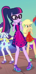 Size: 409x846 | Tagged: safe, screencap, character:applejack, character:rarity, character:twilight sparkle, character:twilight sparkle (scitwi), species:eqg human, episode:i'm on a yacht, g4, my little pony:equestria girls, clothing, cropped, cute, feet, geode of shielding, glasses, legs, magical geodes, open-toed shoes, ponytail, shoes, skirt