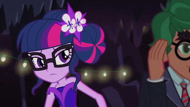 Size: 800x450 | Tagged: safe, screencap, character:timber spruce, character:twilight sparkle, character:twilight sparkle (scitwi), species:eqg human, ship:timbertwi, equestria girls:legend of everfree, g4, my little pony:equestria girls, animated, animated actors, bare shoulders, blooper, crying, crystal gala, cute, female, gif, groucho marx, groucho marx psyche out, groucho mask, laughing, legend of everfree - bloopers, male, shipping, sleeveless, straight, strapless, tears of laughter, timberbetes