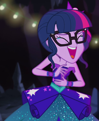 Size: 776x948 | Tagged: safe, screencap, character:twilight sparkle, character:twilight sparkle (scitwi), species:eqg human, equestria girls:legend of everfree, g4, my little pony:equestria girls, bare shoulders, blooper, cropped, crying, crystal gala, crystal gala dress, female, laughing, legend of everfree - bloopers, reaction image, sleeveless, solo, strapless, tears of laughter, xd, 😂