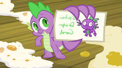 Size: 1280x720 | Tagged: safe, screencap, character:spike, species:dragon, episode:spike at your service, g4, my little pony: friendship is magic, card, male, meme origin, solo, written equestrian