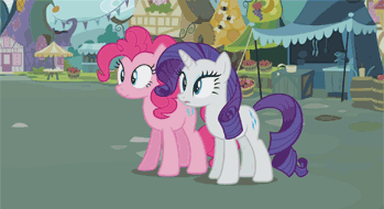 Size: 349x190 | Tagged: safe, screencap, character:pinkie pie, character:rarity, species:earth pony, species:pony, species:unicorn, episode:putting your hoof down, g4, my little pony: friendship is magic, animated, burying, duo, duo female, facehoof, female, gif, mare, ostrich