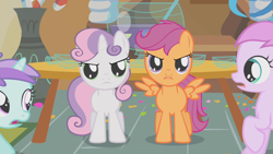 Size: 1280x720 | Tagged: safe, screencap, character:liza doolots, character:petunia, character:piña colada, character:scootaloo, character:sweetie belle, character:tootsie flute, species:pegasus, species:pony, episode:call of the cutie, g4, my little pony: friendship is magic, female, filly