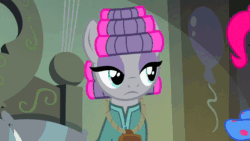 Size: 1920x1080 | Tagged: safe, screencap, character:maud pie, character:pinkie pie, species:earth pony, species:pony, episode:rock solid friendship, g4, my little pony: friendship is magic, animated, bed, bedroom, duo, female, footed sleeper, hair curlers, lidded eyes, sisters, sound, webm
