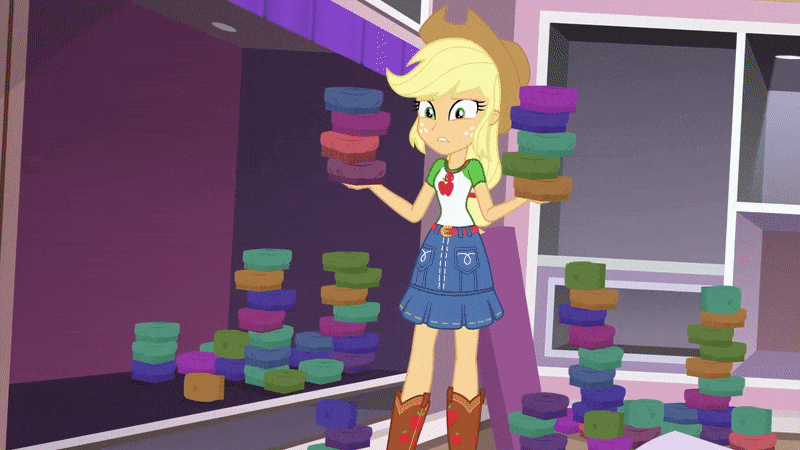 Size: 800x450 | Tagged: safe, screencap, character:applejack, character:opalescence, episode:diy with applejack, g4, my little pony:equestria girls, animated, gif, implied rarity