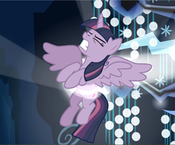 Size: 1129x941 | Tagged: safe, screencap, character:mean twilight sparkle, character:tree of harmony, species:pony, episode:the mean 6, g4, my little pony: friendship is magic, clone, cropped, female, i've seen enough hentai to know where this is going, spread wings, trapped, tree of harmony, wings