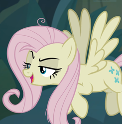Size: 919x938 | Tagged: safe, screencap, character:fluttershy, character:mean fluttershy, species:pony, episode:the mean 6, g4, my little pony: friendship is magic, clone, cropped, female, flying, lidded eyes, mocking, open mouth, solo