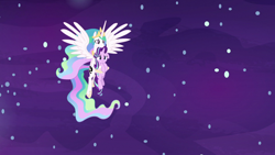 Size: 1920x1080 | Tagged: safe, screencap, character:princess celestia, character:starlight glimmer, species:alicorn, species:pony, species:unicorn, episode:a royal problem, g4, my little pony: friendship is magic, cutie mark, dream, dream realm, dream walker celestia, ethereal mane, female, floppy ears, flowing mane, flying, holding a pony, luna's cutie mark, mare, momlestia fuel, sad, sadlestia, sadlight glimmer, spread wings, swapped cutie marks, wings