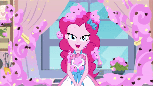 Size: 600x338 | Tagged: safe, screencap, character:pinkie pie, episode:the craft of cookies, g4, my little pony:equestria girls, animated, bedroom eyes, food, frosting, gif